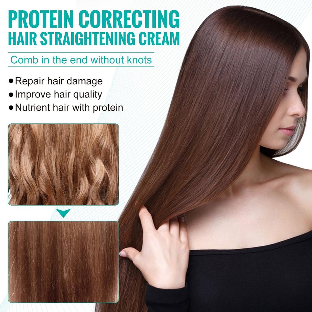 Cremă de îndreptare a părului corectoare cu proteine, cremă de îndreptare a părului ondulat hrănește și netezește și este potrivită pentru toate tipurile de păr, 60 ml