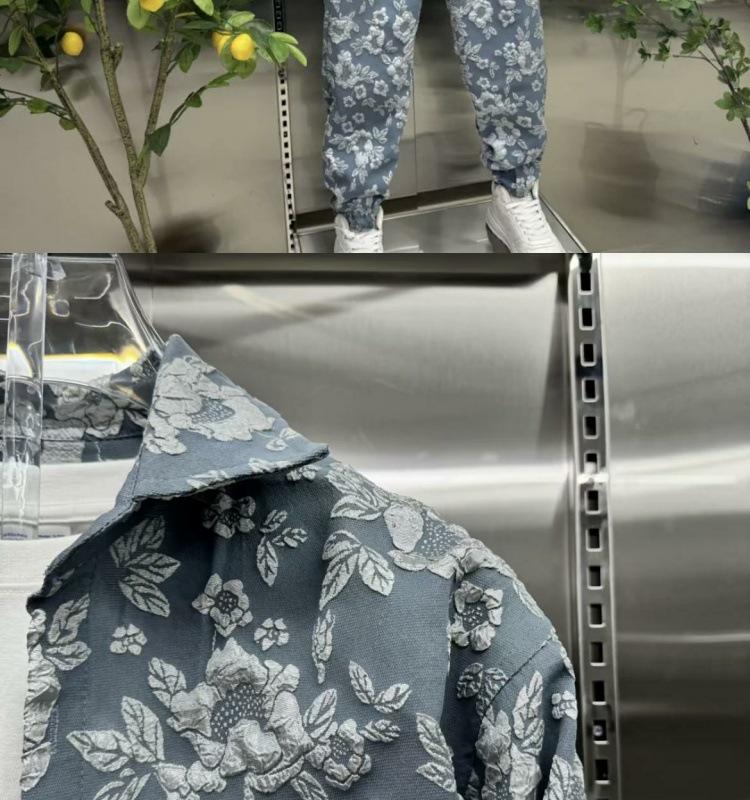 Men's Autumn Embossed Print Casual Shirt and Pants Set