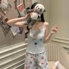 Women's Cartoon Camisole Tank Top Pajamas Set with Chest Pads - Summer Home Wear for Girls with Shorts