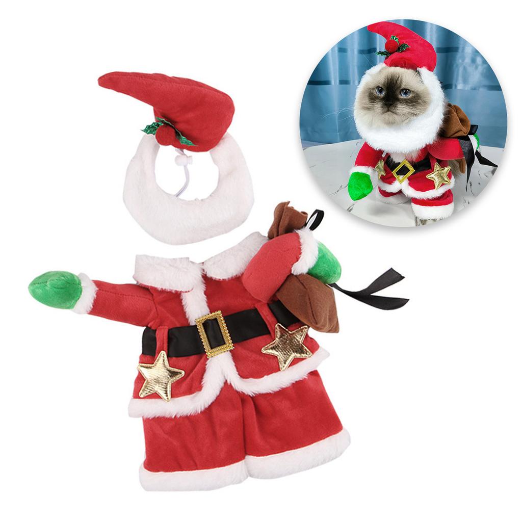 Christmas Dog Costume and Hat Set for All Size Cat Dog Festival Dressingup Suit Party Gathering Outfit Cosplay Accessory
