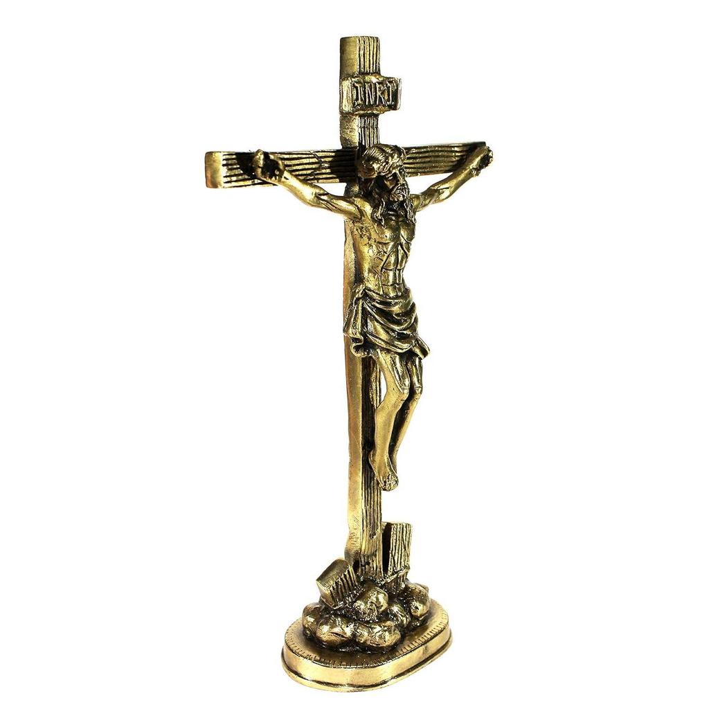 Brass Jesus Christ Cross in (Antique look) | Spiritual Idols | Religious Statues | Holy Statue of Christian (12 inches height)