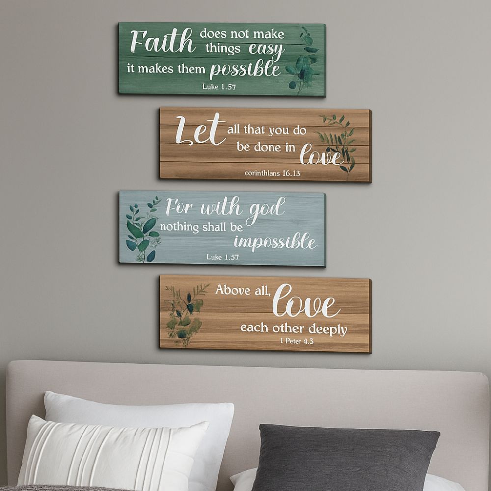 Modern Letters Plants Hanging Sign Wooden Wall Decor Paintings Floral Wall Art Room Decor