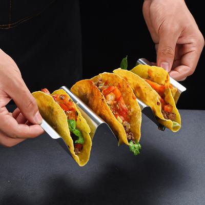 Držák na taco z nerezové oceli, nepřilnavý, opakovaně použitelný stojan na palačinky, pojme až 3 tacos, vhodný do myčky nádobí a mikrovlnné trouby, držák na burrita, tác na pečení v kuchyni