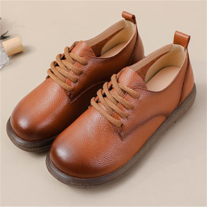 Retro Oxford Sneaker Woman Cow Leather Shoes For Women 2026 Vintage Lace Up Mom Genuine Leather Sport Shoes Soft Flat Moccasins