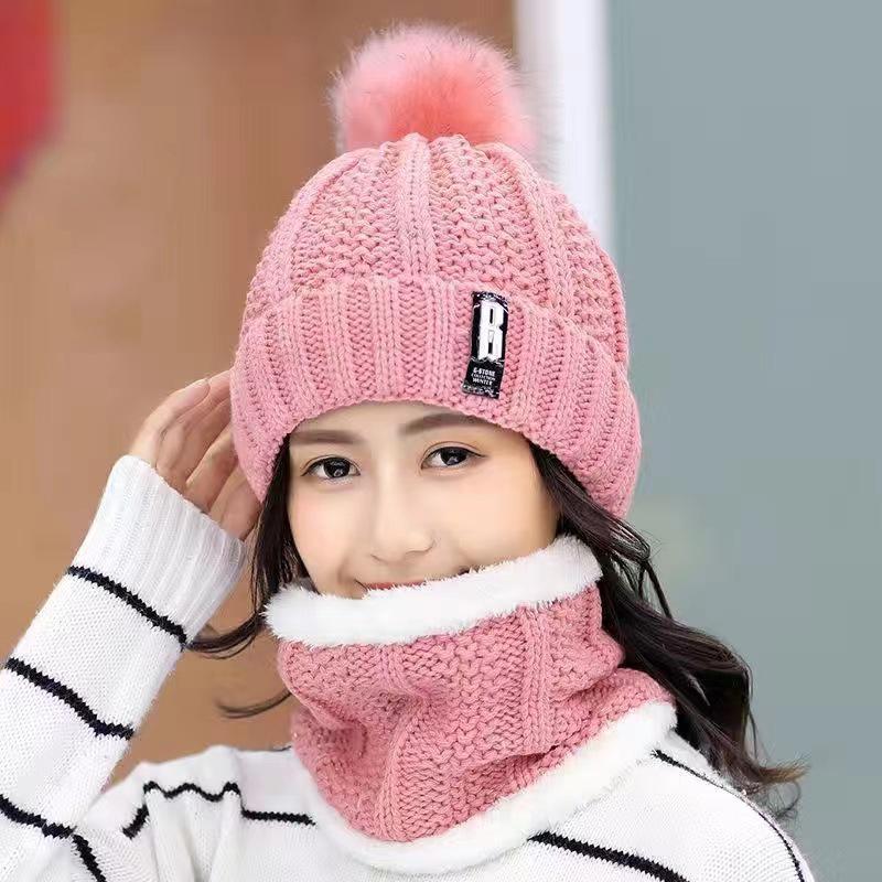 Women's Winter Korean Wool Hat with Velvet, Thick Scarf, and Knitted Ear Protection for Warmth and Style While Biking