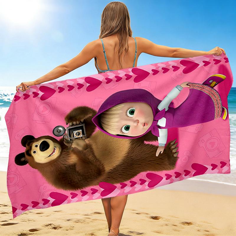 1Pc Masha Bear Adventure Beach Towel, Quick Dry, Multi-Use for Beach Pool Gym Yoga Home Travel, Christmas, Halloween, Xmas Gift M929167