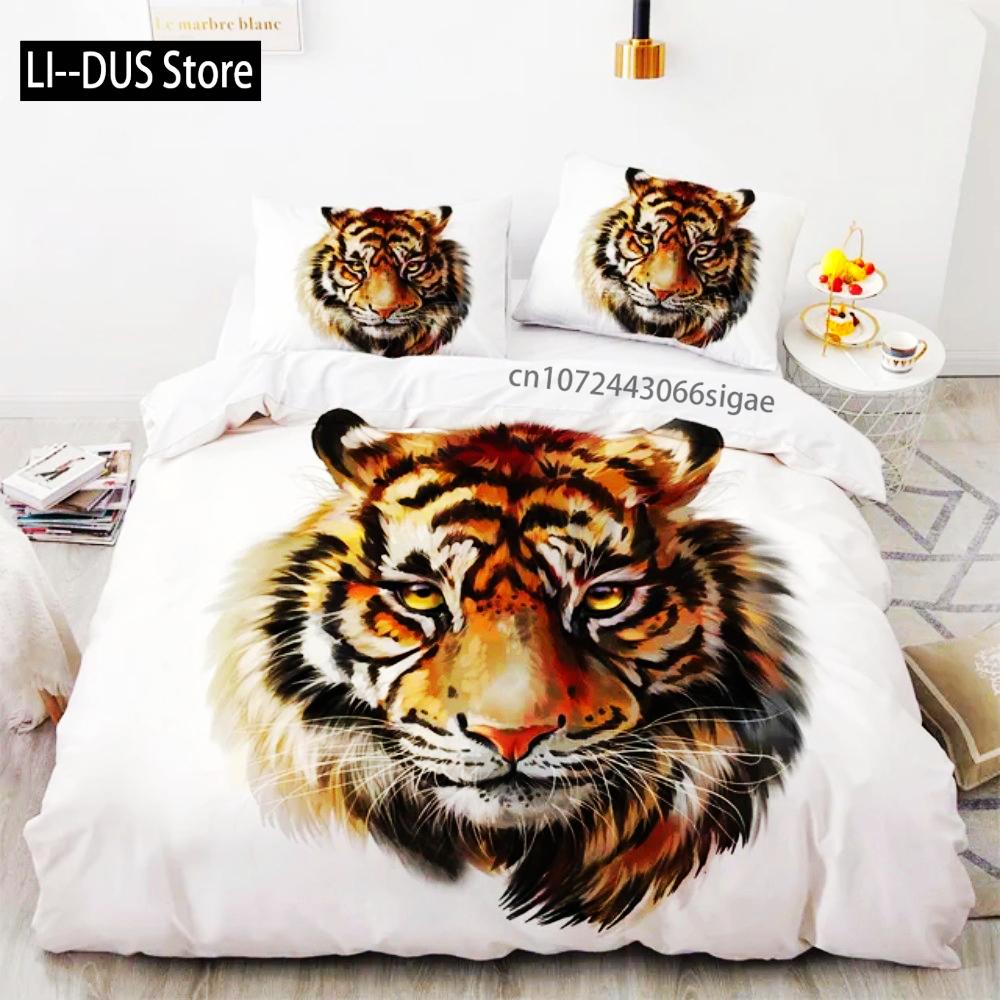 3D Animal Tigers Bedding Set 2/3PCS Soft Microfiber Queen King Twin Size Duvet Cover Set With Pillowcases Teens Boys Bed Linen