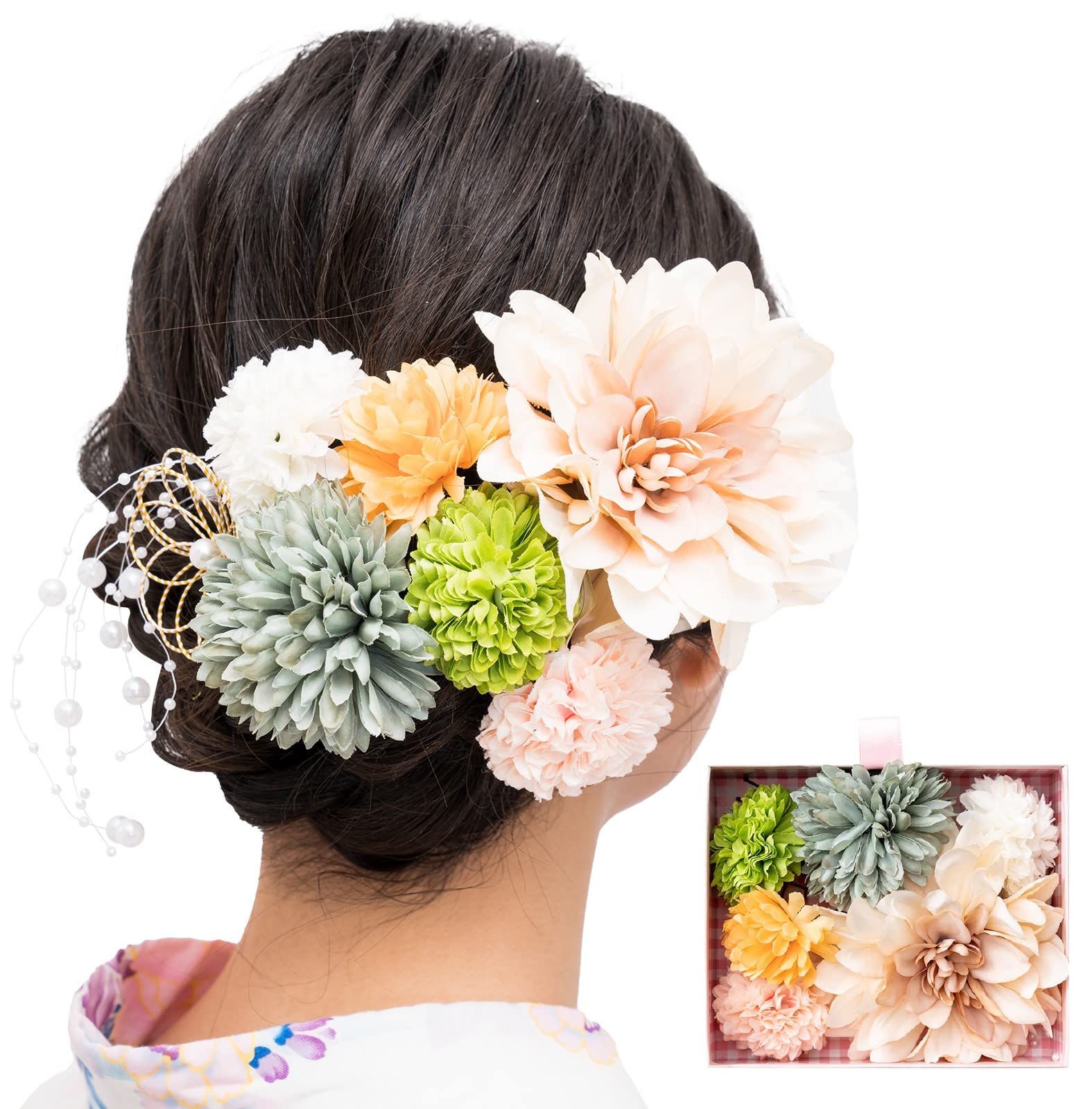 

[Yoshitsuyama] Japanese-style hair ornament, suitable for yukata, coming-of-age ceremony, furisode, and graduation ceremonies. Artificial flowers,