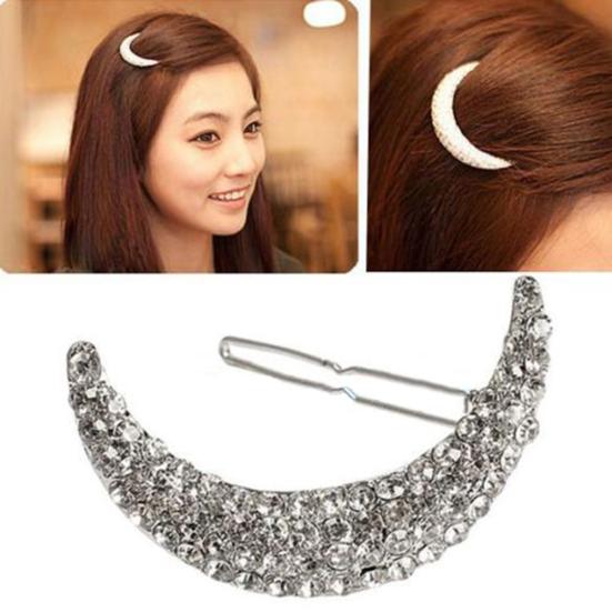 Shiny Rhinestone Moon Hair Clip Bang Clip Headdress Hairpin Clamps Headwear