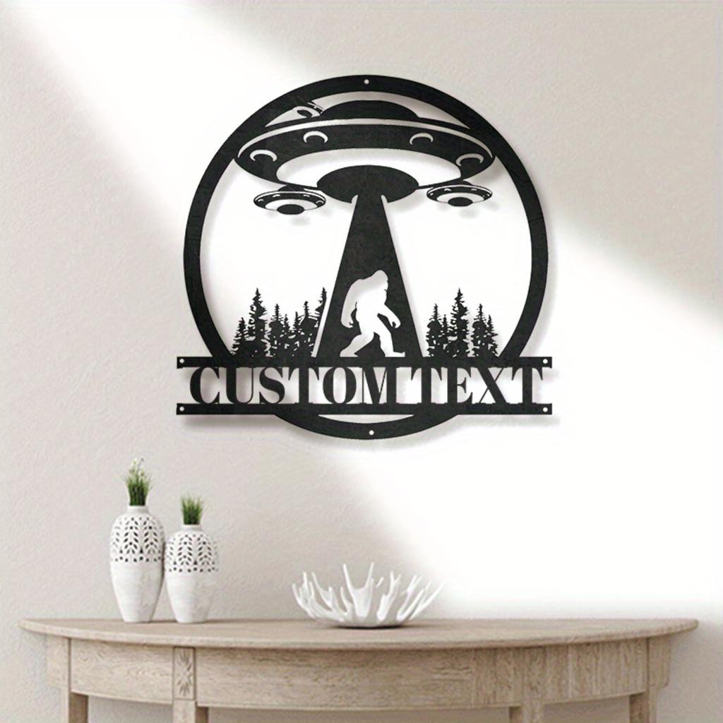 Benutzerdefiniertes Bigfoot UFO Camping Metallschild Handgemachte Eisen Wandkunst Heimbar Café Dekoration