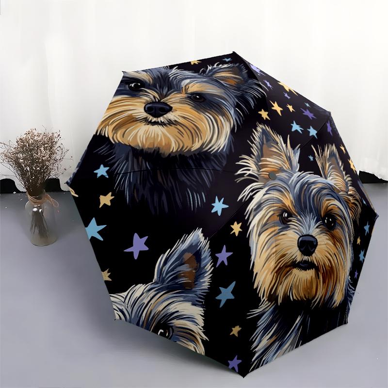 Black Yorkshire Terrier Pattern, Automatic Folding Umbrella, Portable and Foldable Design, 8 Ribs, a Christmas or Birthday Gift.