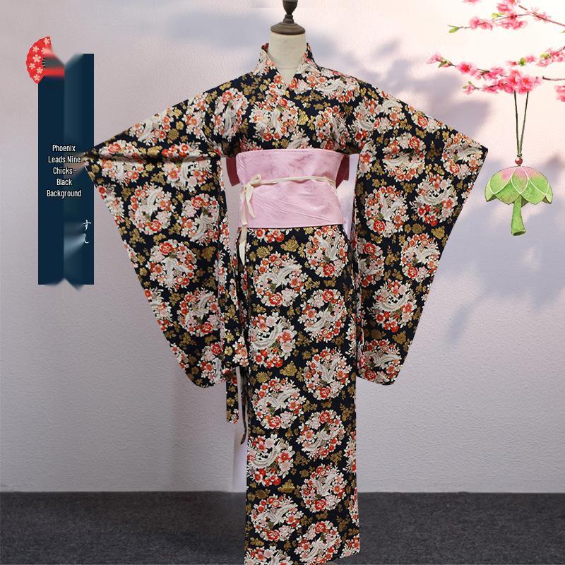 Japanese Wafu Hot Stamped Cotton Kimono for Girls - Bathrobe, Cosplay, Stage, or DIY Props