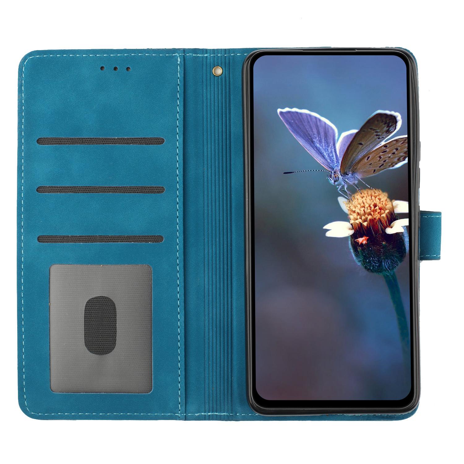 

For Google Pixel 8 Flowers Imprint Leather Shell Flip Wallet Cover Phone Case with Stand Blue