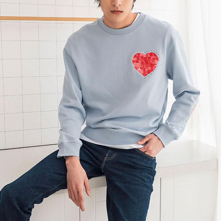 Calvin Klein Heart Embroidery Print Crew Neck Long Sleeve Sweatshirt Unisex Sweatshirt Blue J400125-C1U