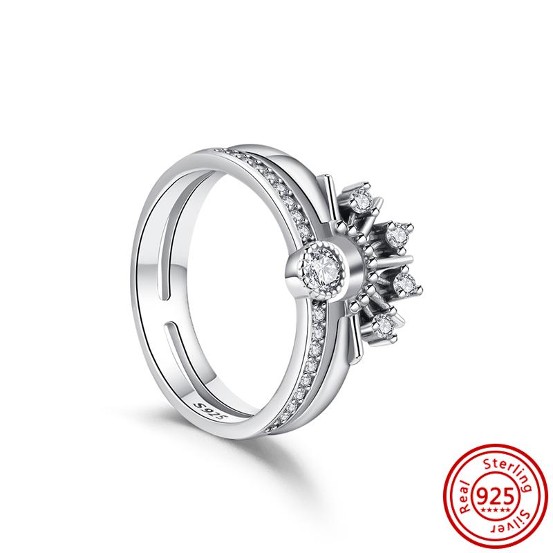 New Original 925 Sterling Silver Ring Love Heart Wishbone Moon Sun Rings Crystal Rose Gold for Women Wedding Gift Luxury Jewelry