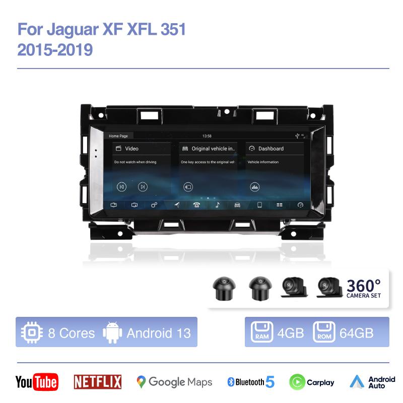 10.25" For Jaguar XF XFL 2016-2019 Car Multimedia Video Player GPS Navigation Radio Android13 8+256G 8Core CarPlay 4G 360Camera