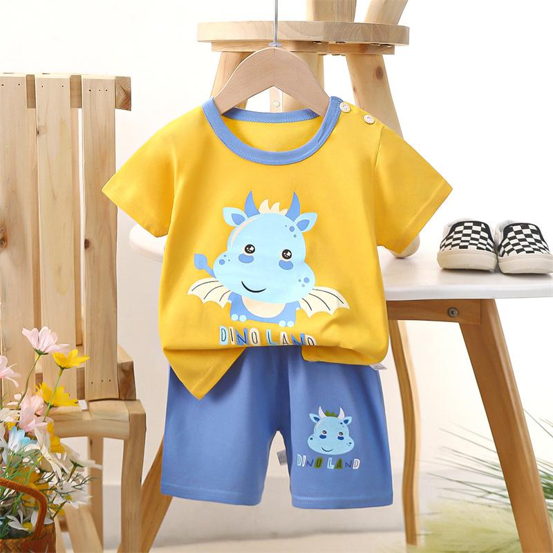 2026 Summer Kids O-Neck Short Sleeve Top Suits Baby Spring Cartoon Short Pant Two-pieces Set Suit for Girl Boy