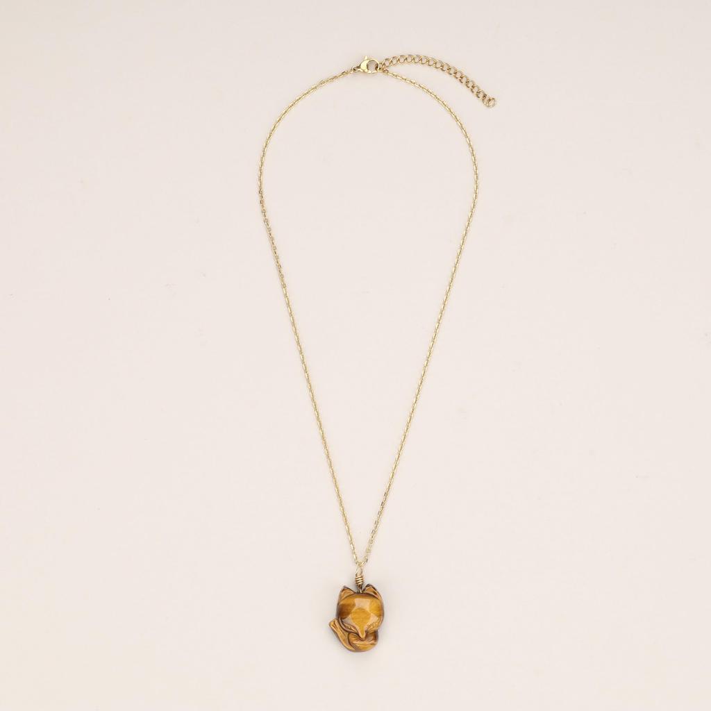 Tiger Eye Fox Luck Charm Necklace for Women [COAI]