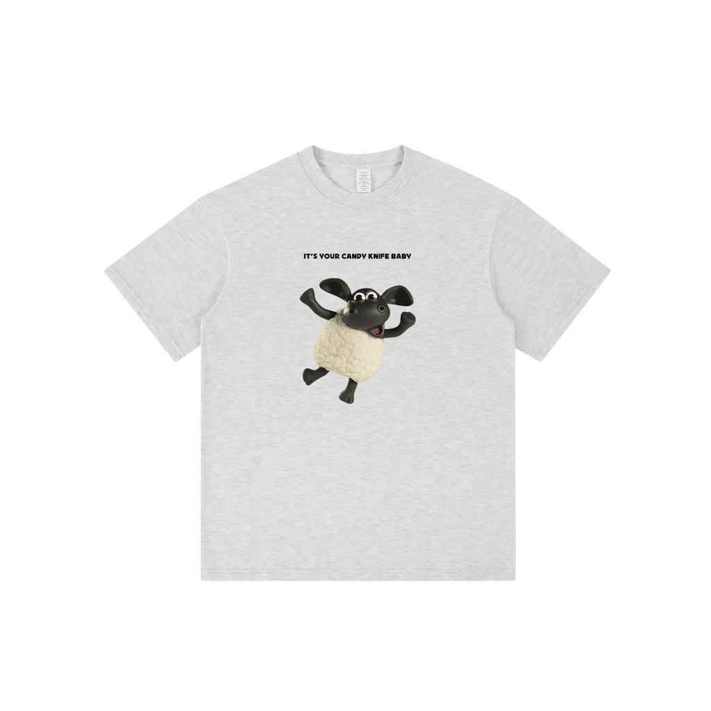 Trendy Oversized Cartoon Lamb Print Unisex T-Shirt - Round Neck, Short Sleeve