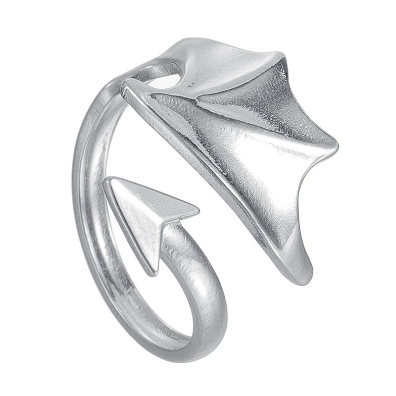 

Punk Hip Hop Angel Devil Wings Ring Fashion Open Stainless Steel Couple Ring Electroplating Non-fading Jewelry Gift Wholesale resizable срібний