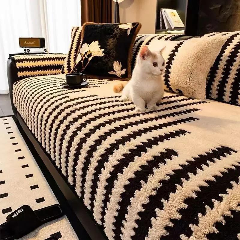 New Plush Shu Cotton Velvet Sofa Cushion Red Christmas Autumn And Winter Simple High-Grade Seat Cushion Non-Slip Cover