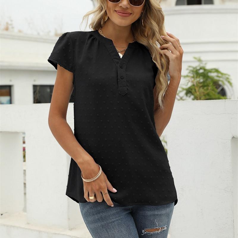 HNXC Damemote Uformelt sommer Ensfarget trykk Kortermet V-hals bluser og skjorter