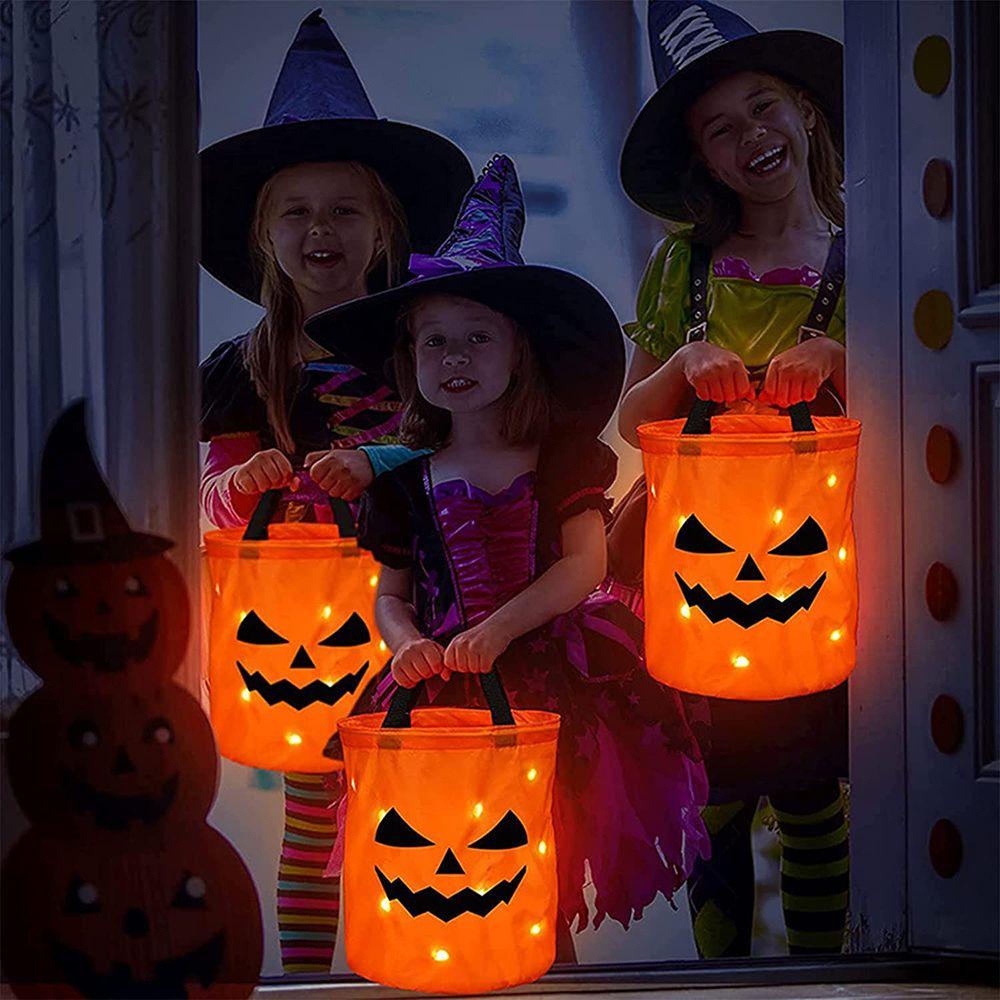 Grimace Party Pocket Trick or Treat LED Light Pumpkin Tote Bag Halloween Candy Bags Ghost Festival