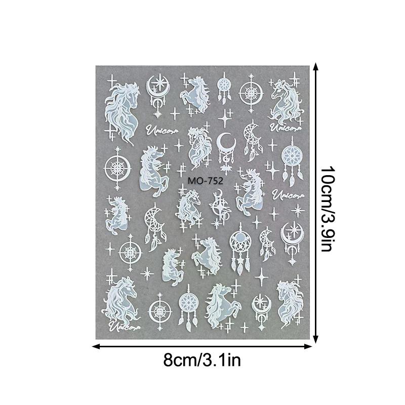 1 Sheet Cute Cartoon Pony Embossed Nail Stickers Year Of The Horse Relief Chinese New Year Manicure Art Decoration Stick-on Nail