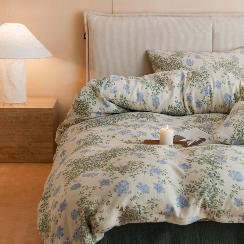 

Цветочный корейский 100% хлопок жатая марля 4 предмета комплект постельного белья (60 счет) 1.5m bed set, duvet cover 200x230cm