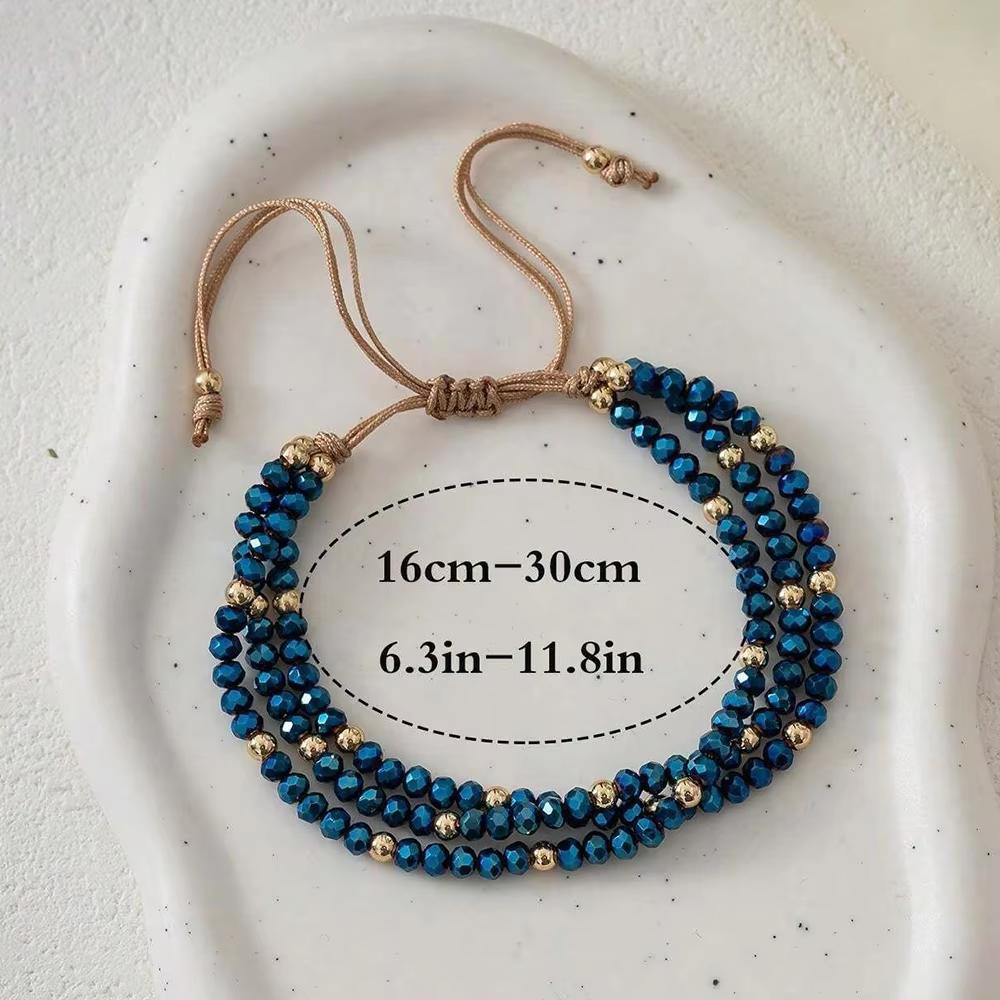 3 Layers AB Blue Gold Color Beaded handmade Adjustable Bracelet For Women Vintage Design String Weaving Knots Bracelet Jewelry