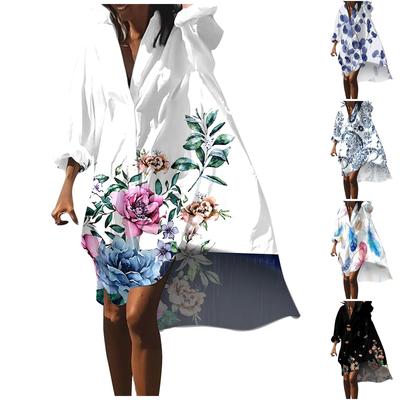 Women Summer Bohemian Dress Casual Print Shirt Dress For Women Fashion Long Sleeve Beach Hawaiian Cover Ups Dresses Clubwear Button Down