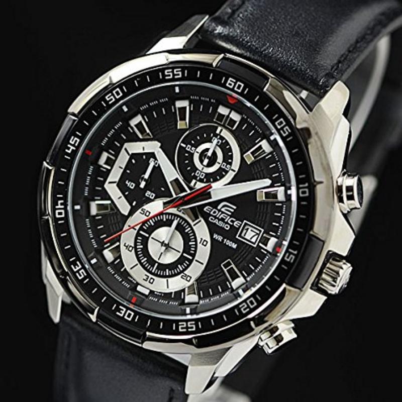 CASIO Edifice Men's 100m Waterproof Chronograph Genuine Leather Band Watch EFR-539L-1A