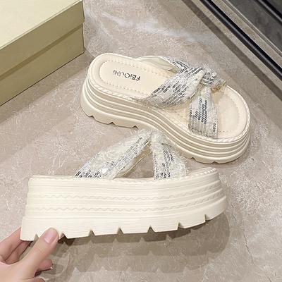 Moda NUOVE Pantofole Zeppa Casual 8CM per Donna Estate Antiscivolo Sandali Piattaforma Donna Punta Aperta Comode Femminili Pantofole da Spiaggia Chunky