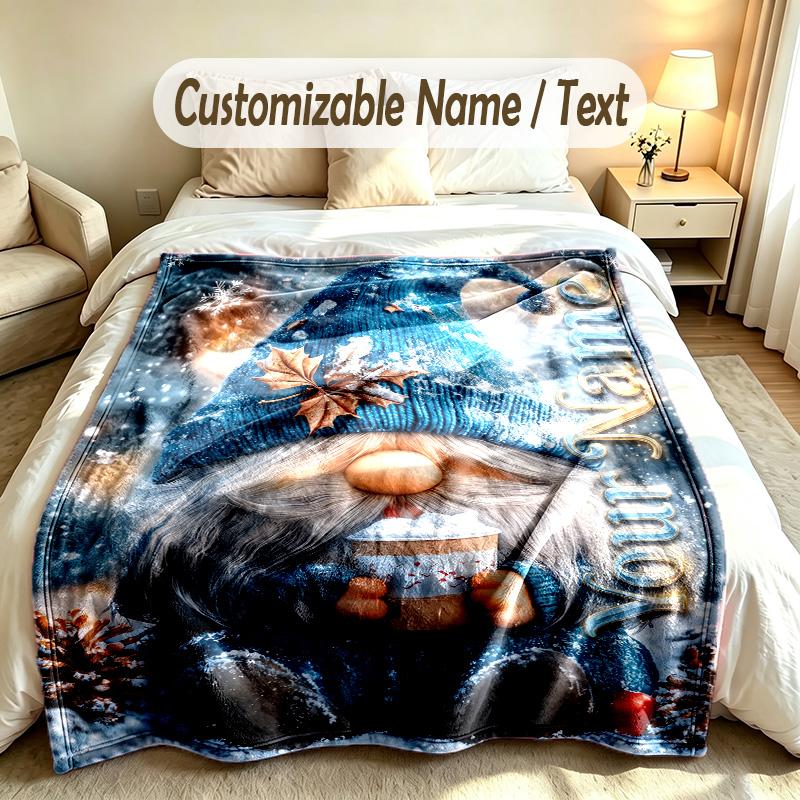 Gnome Theme Custom Blanket Personalized Name & Text Customized Soft Warm Throw Blanket Home Decor