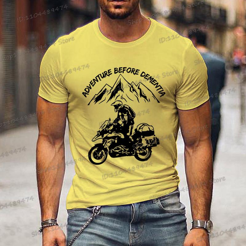 Funny Mountain Adventure Motorcycle T-shirts Harajuku Fashion Men T Shirt Adventure Before Dementia Shirts for Men Women