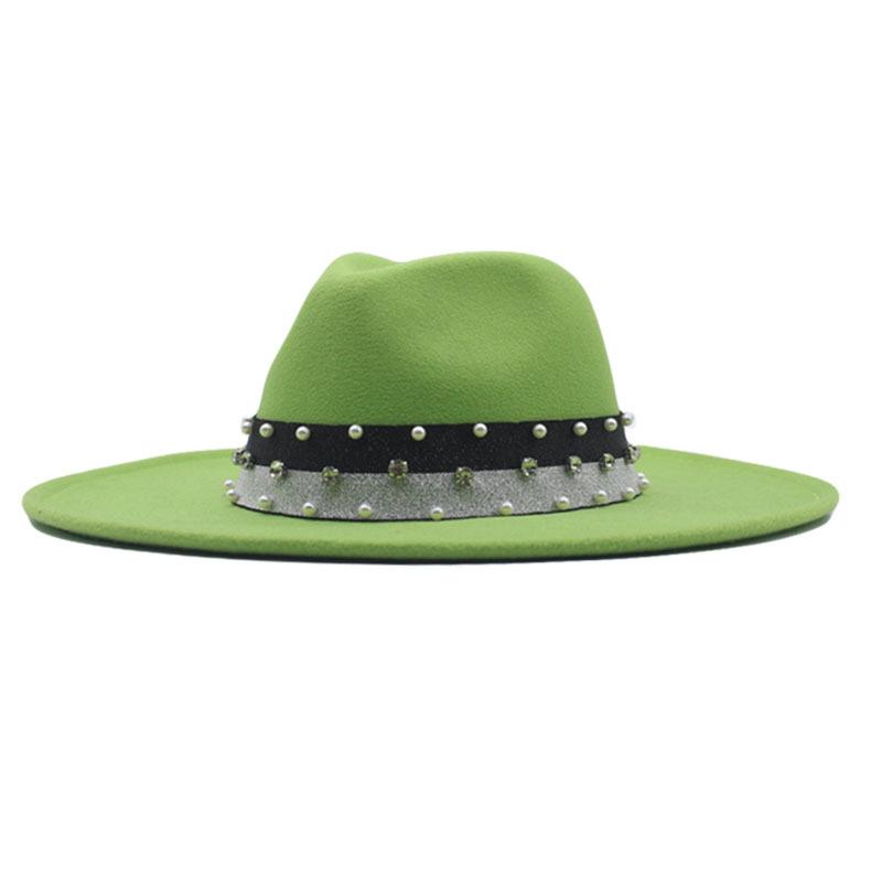 New Elastic Webbing Point Drill Men and Women Couple Hat Woolen Top Hat M Big Brim Jazz Hat