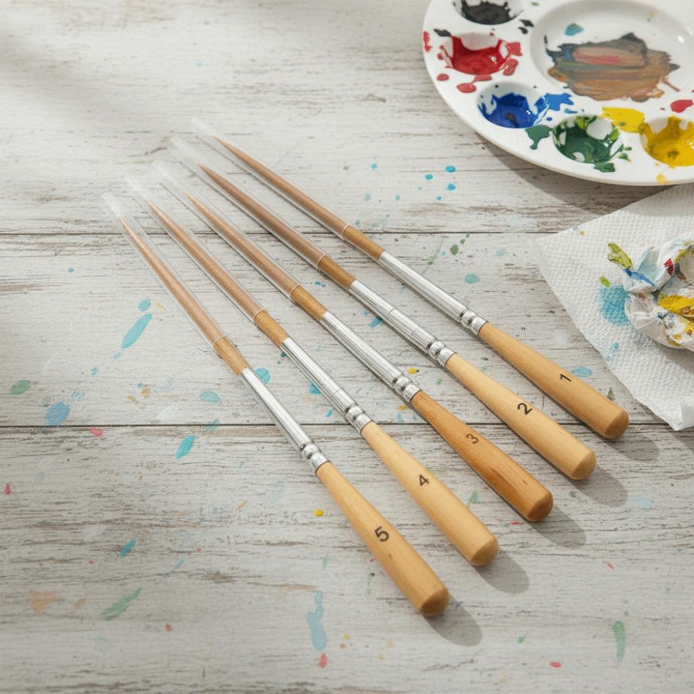 5Pcs Soft Elastic Bristles Long Line Brush Set Wood  Handle Watercolor Drawing Brushes  Marking