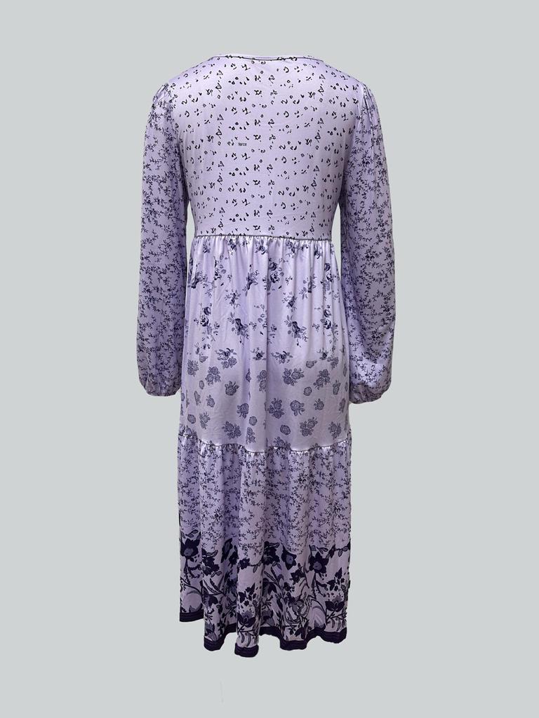 2025 Langärmeliges bedrucktes Rundhalskleid für Damen - Frühling und Herbst