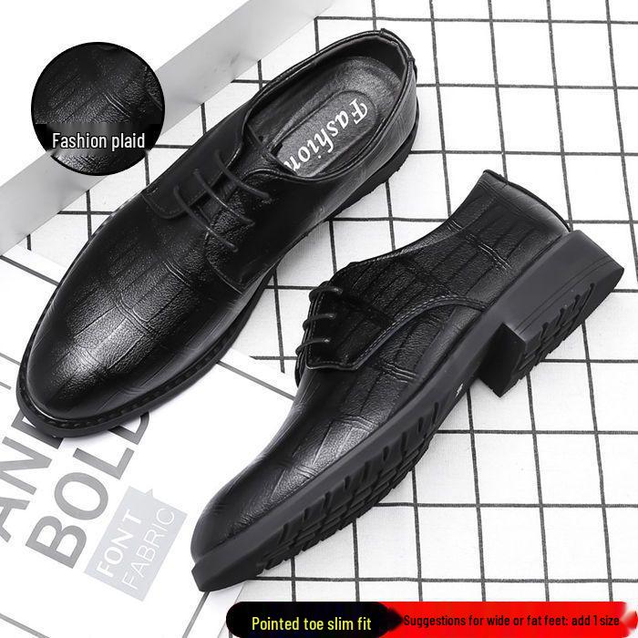 

Мужские туфли из натуральной кожи с острым носком, формальные - черные, в повседневном британском стиле, с мягкой подошвой и увеличением роста для свадеб и бизнеса. 42