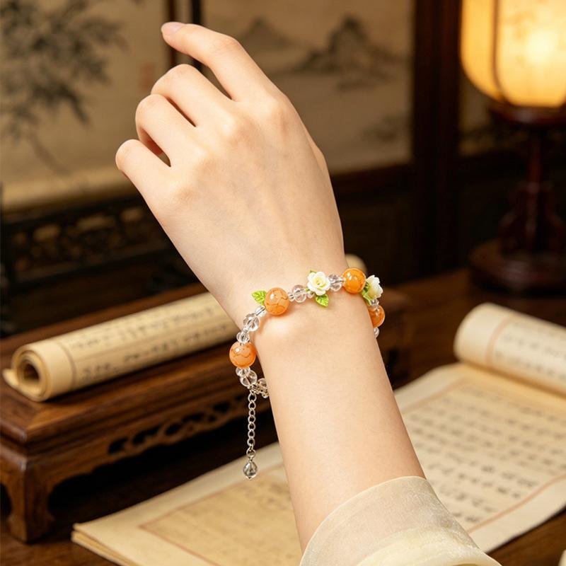 Ancient-style butterfly memory circle bracelet - girl's lustrous colored bead string necklace