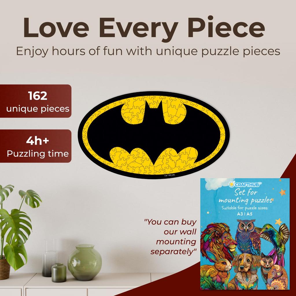 CRAFTHUB Batman Logo Wooden Jigsaw Puzzle - A Magical Puzzle for Adults and Kids.