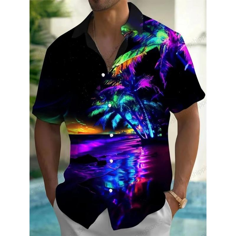 Moon Star Hawaiian Shirt Men Women Fashion Casual Hawaiian Sea Shirts Short Sleeve Button Blouse Festive Holiday Tops