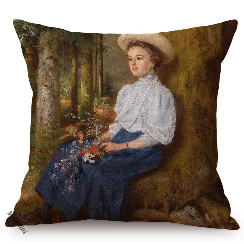 Classic Renaissance Oil Painting Art Throw Pillow Case Europe Vintage Elegant Lady Woman Portrait Sofa Decoration Cushion Cover
