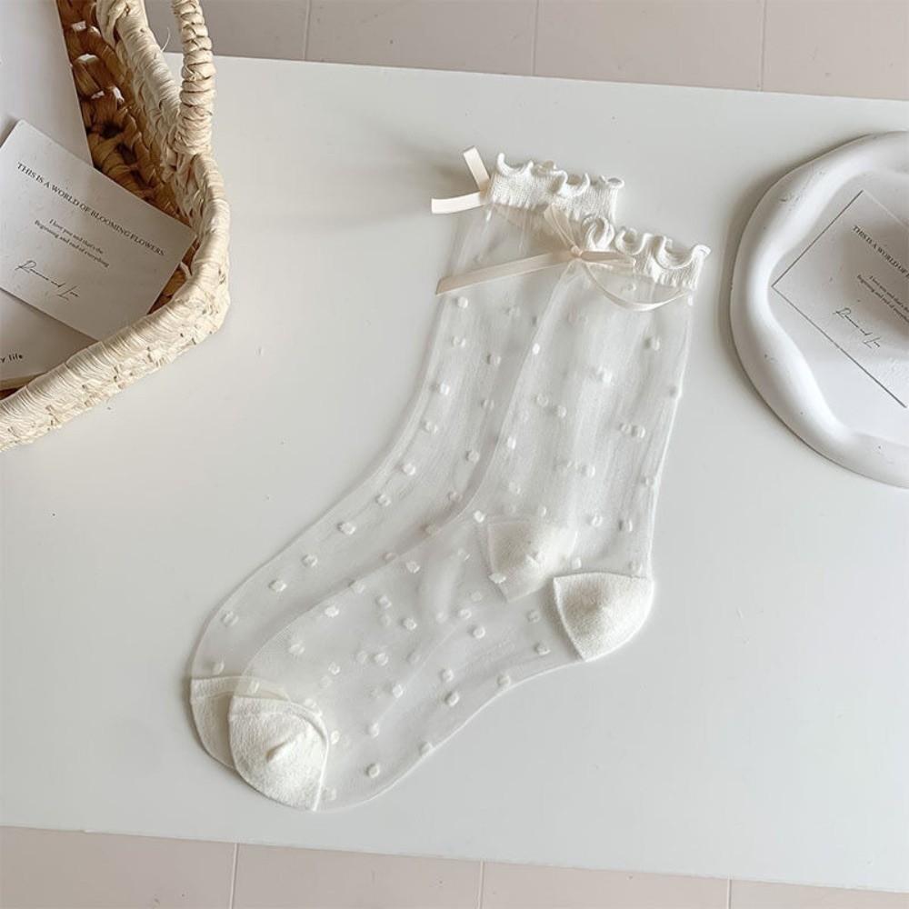 Soft Lolita Socks Crystal Silk Long Socks Comfortable Polka Dot Sock  Girls
