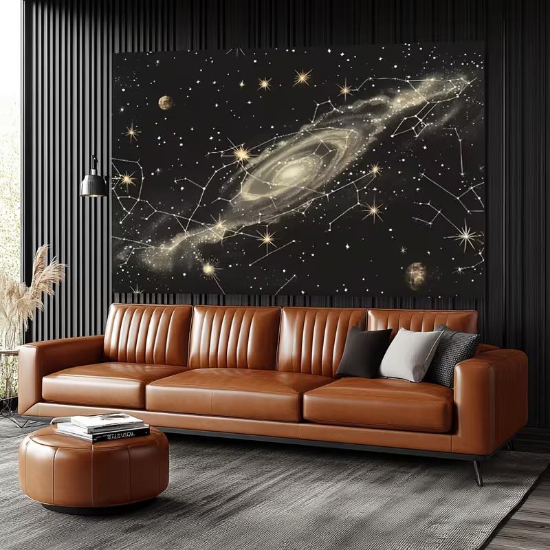 2D Flat Golden Nebula Backdrop, Celestial Starry Night Photography Background