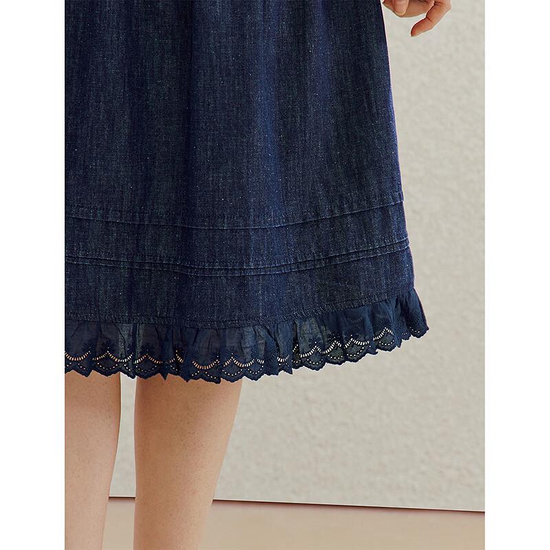 INMAN Damen Retro-Jeansrock mit Spitzen-Patchwork-Details in A-Linie