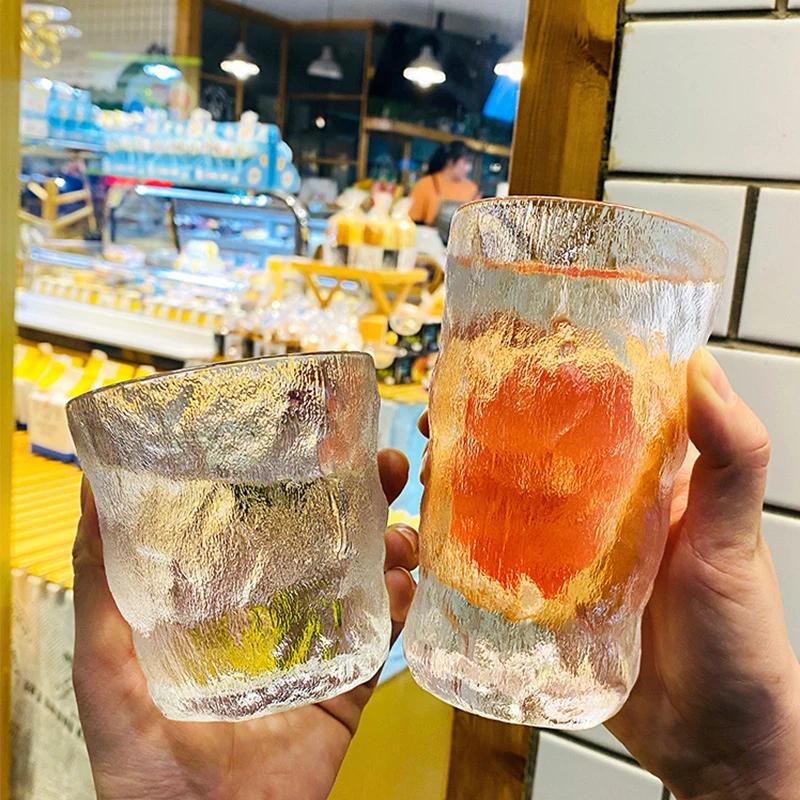 300ml/350ml Glacier Pattern Glass Water Cup Tea Milk Coffee Water Cup Ins Whiskey Wind Beer Juice Glass Mug Bar Drinkware Gift