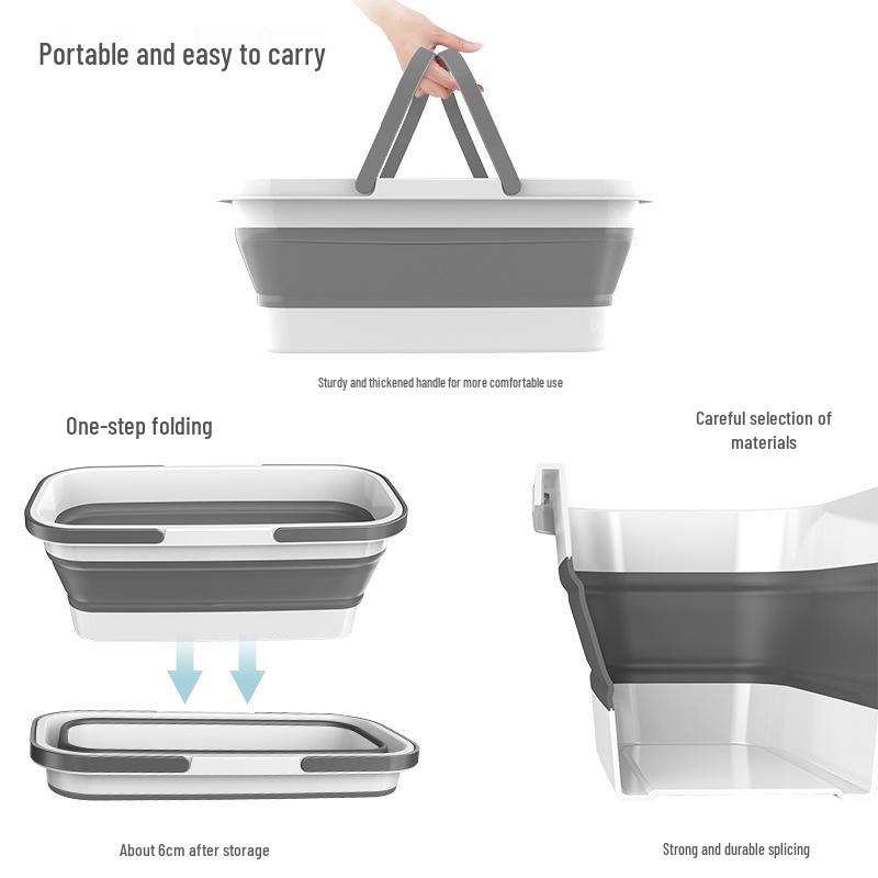 Multifunctional Silicone Folding Mop Bucket - Portable Rectangular Design