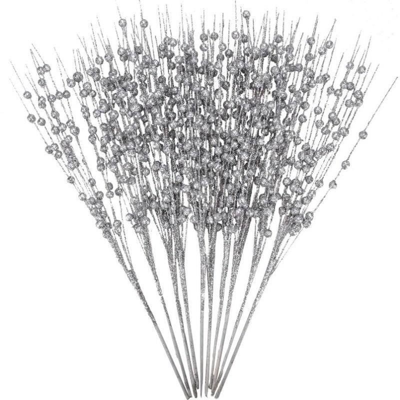 1Pc Glitter Artificial Berries Stems Christmas Decoration Xmas for Home Decor New Year Christmas Tree Wreath Ornaments Accessory