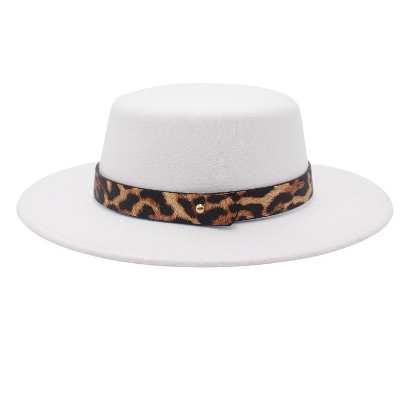 Leopard Print Jazz Hat Stage Performance Top Hat French Woolen Hat Hepburn Style Flat Top Retro Style Felt Hat